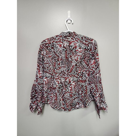 Ruby Rd Women's Button Front Sheer Blouse Red Black White Mock Neck  Size 6P - Picture 3 of 9